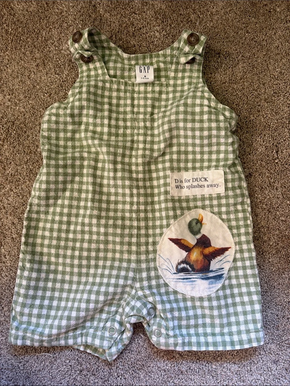 BABY GAP Green and White Gingham Shortall 3-6 Months one of a kind